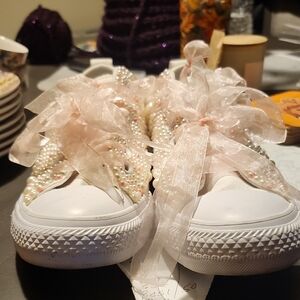 Converse White and Pink Pearl Sneakers